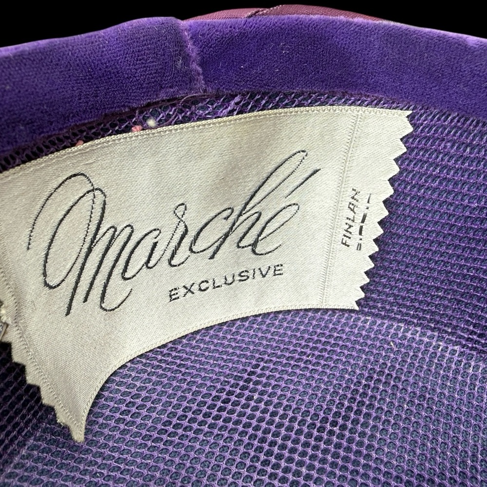Vintage Marche Exclusive Turban Pillbox Purple and Pink Hat with Veil - Picture 6 of 7